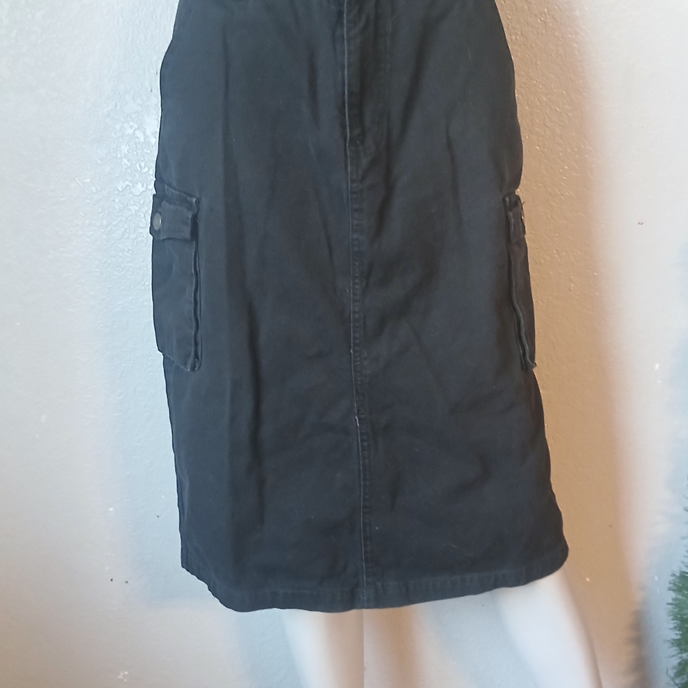 Black Midi Skirt with Side Pockets, Womens M, Gorp Chore Workwear Cargo
